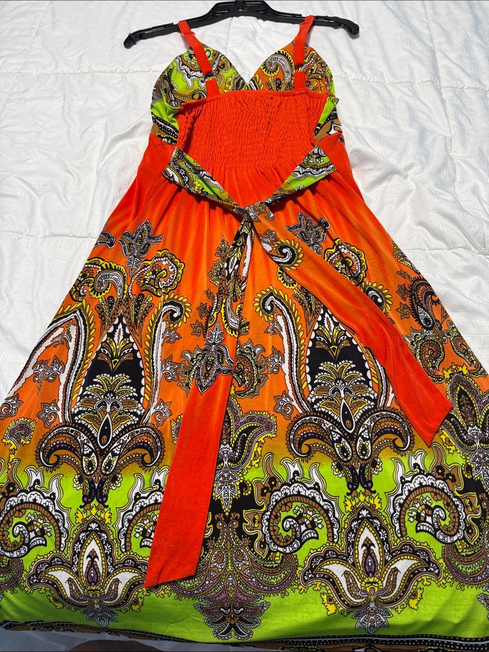 Magic Vibrant Orange & Lime Paisley Midi Dress - Picture 4 of 9